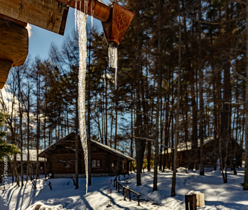 Frozen dew on the roof on January at Kusatsu, Agutsuma district, Gumma province, Japan. photo