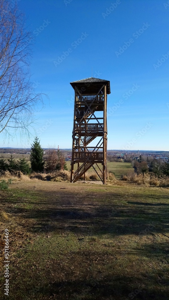 Wooden lookout tower at Svákov castle, above the left bank of the Lužnice. Viewing platform at 10 m with 45 steps, opened in 2014.
