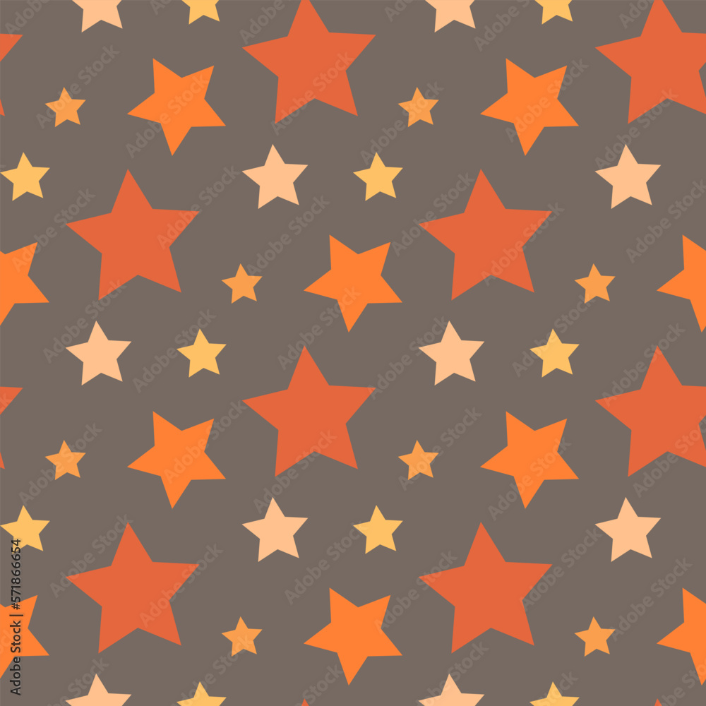 Seamless pattern in yellow and orange stars on gray backgound. Vector image. Seamless pattern in yellow and orange stars on gray backgound. Vector image.