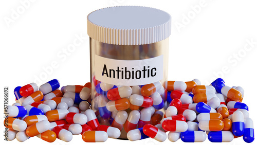 Fotografie Antibiotic pills and bottle on PNG Transparent background