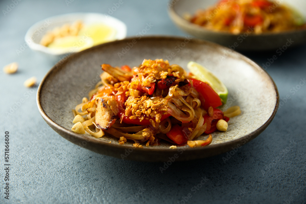 Traditional homemade pad thai noodles