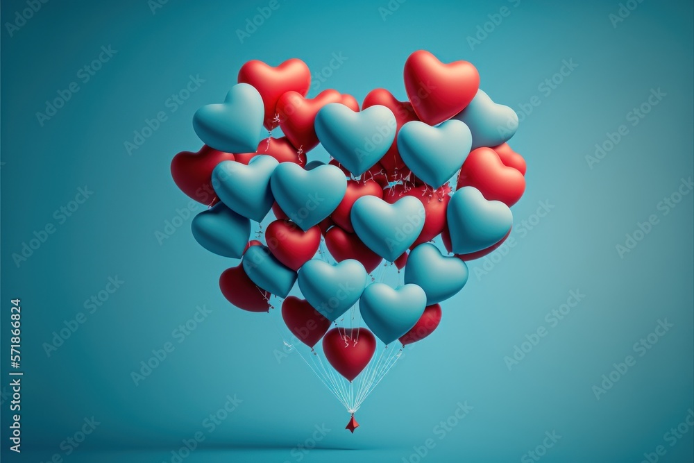 Air Balloon Set. Bunch of red color heart shaped foil balloons isolated on white background. Love. Holiday celebration. Valentine's Day party decoration. mother days. GENERATIVE AI