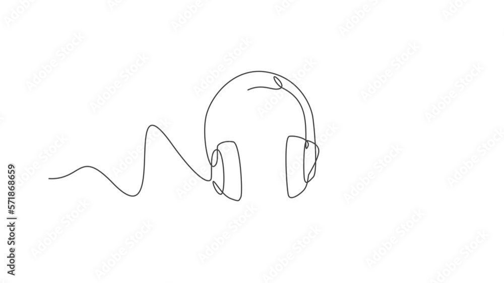 Animated self drawing of single continuous line draw headphone with zigzag wire. Electronic recording tools head phone gadget concept. Full length one line animation illustration. Animated self drawing of single continuous line draw headphone with zigzag wire. Electronic recording tools head phone gadget concept. Full length one line animation illustration.