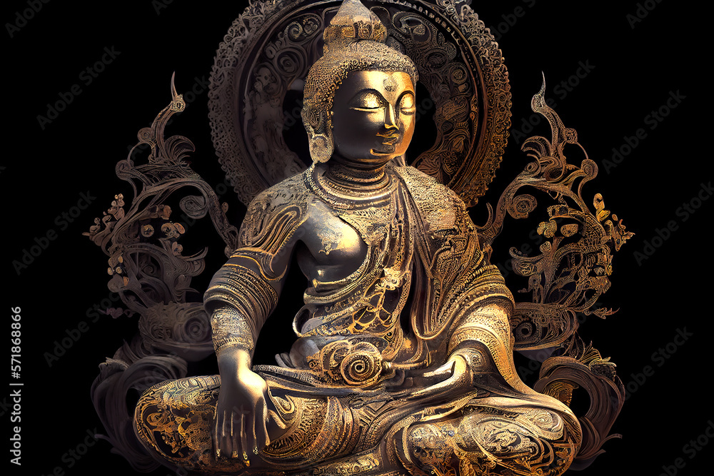 A golden Buddha, Phra Phuttha Maha Suwanna Patimakon, symbolizing enlightenment and the revered  Golden Days  of Buddhism.. generative ai   