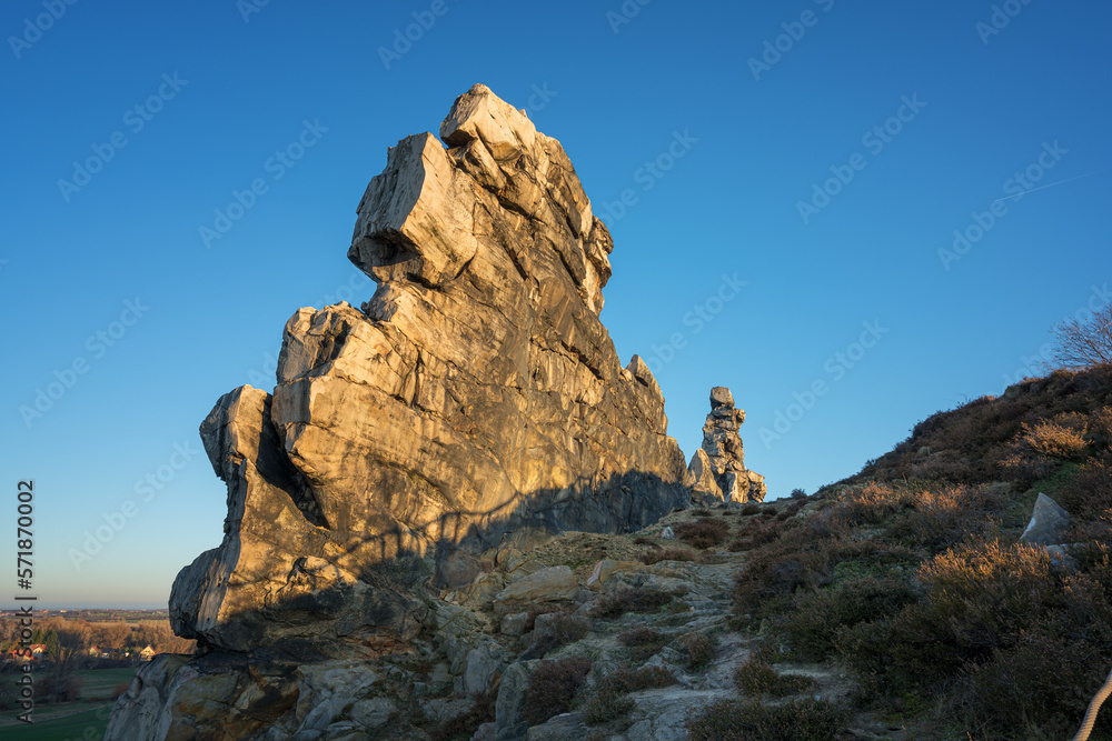 bizarre sandstone formations of the Teufelsmauer Weddersleben in the Harz mountains in Germany