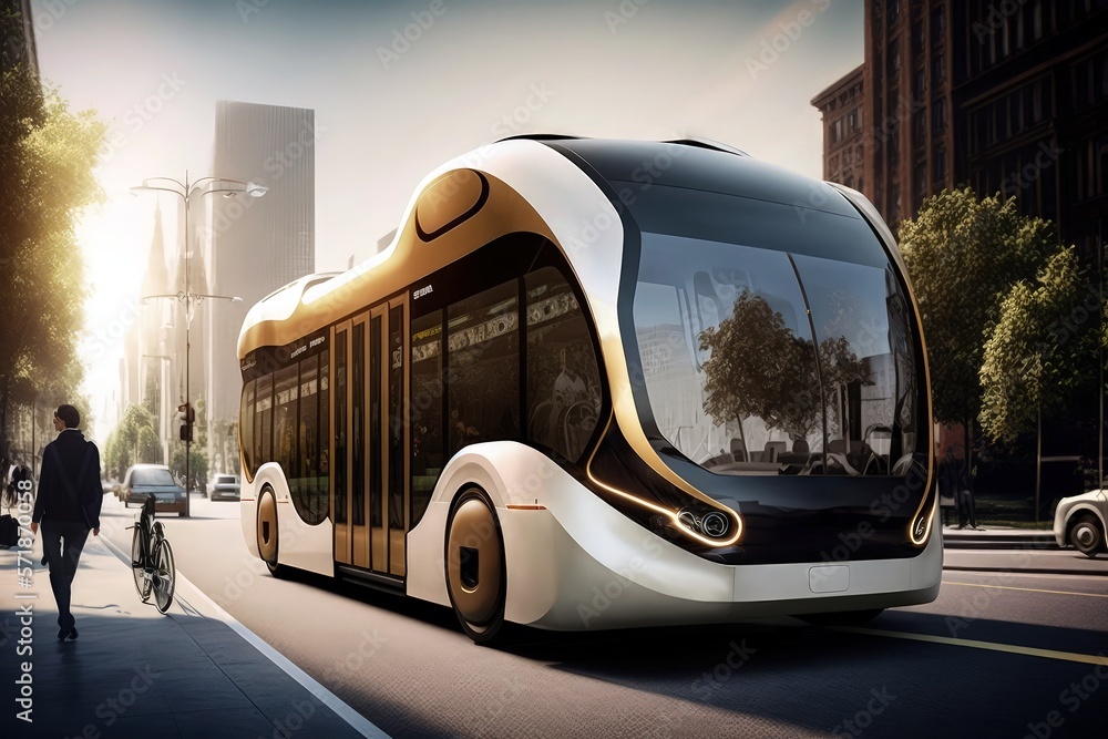 Autonomous bus on the street, Generative AI