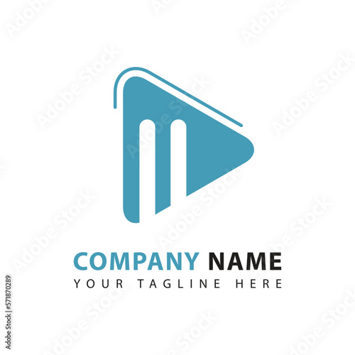 Modern multimedia play logo design template, video play icon, film, movie, stream.