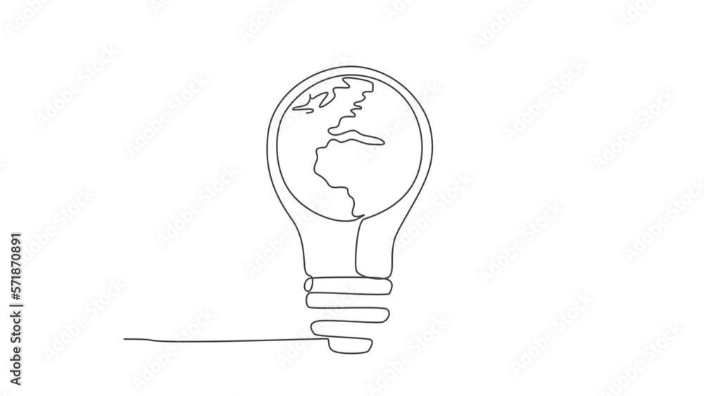 Animation of one line drawing of sphere globe inside shining lightbulb for company logo identity. Thinking smart idea creative icon concept. Continuous line self draw animated. Full length motion. Animation of one line drawing of sphere globe inside shining lightbulb for company logo identity. Thinking smart idea creative icon concept. Continuous line self draw animated. Full length motion.