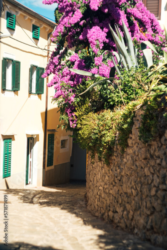 Old narrow street of historic town Mali Lošinj on coast of Adriatic sea on Croatia island Lošinj
