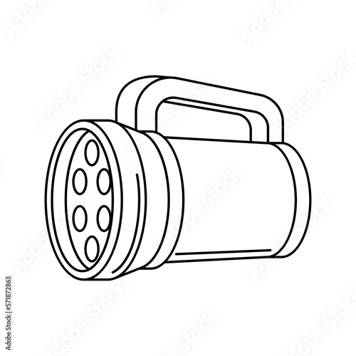 Illustration of flashlight. Electrical lighting equipment. Industrial or business image. Icon for website and shop.