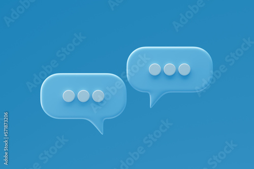 Social media notification icons, blue speech bubbles on blue background. 3D rendering