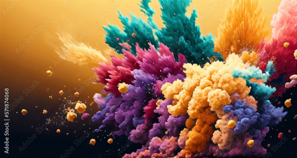 Holi background colorful paint powder explosion isolated wide panorama ...