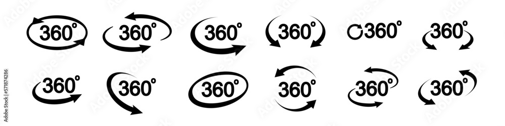 360 degree view related icon set. Signs and arrows for indicate the rotation and panorama. Vector 360 degree view related icon set. Signs and arrows for indicate the rotation and panorama. Vector