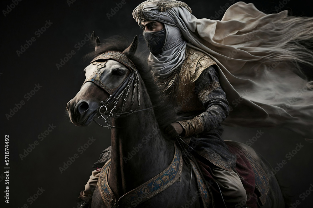sultan or caliph, king, riding a horse, with a turban, generative ai sultan or caliph, king, riding a horse, with a turban, generative ai