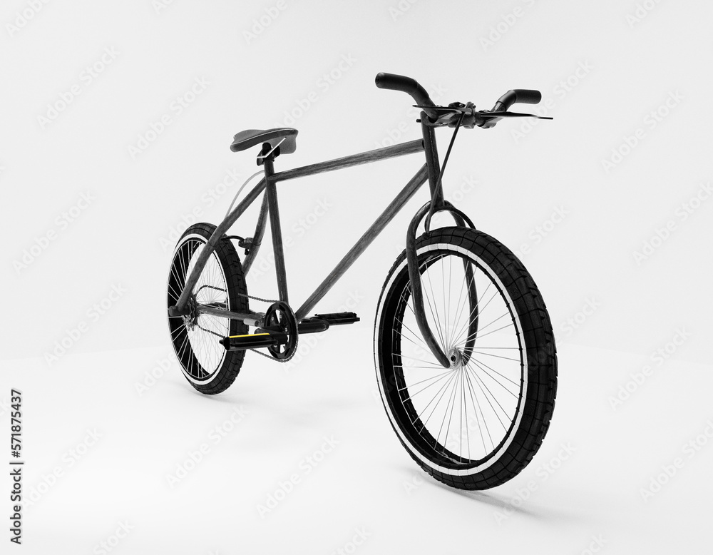 Modern black mountain bicycle on a white background. 3d rendering.