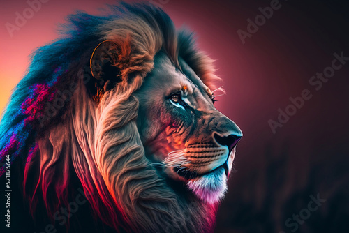 mighty lion standing on the savanna  with color gradient background  generative ai