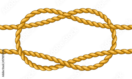 Illustration of jute rope knot. Nautical  fishing and decorative node.