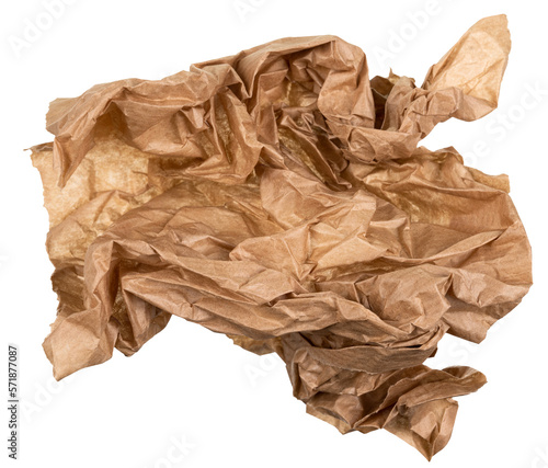 A crumpled piece of gray parchment isolated on a background.