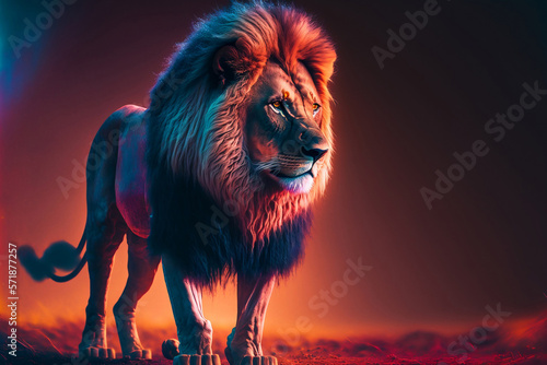 mighty lion standing on the savanna  with color gradient background  generative ai