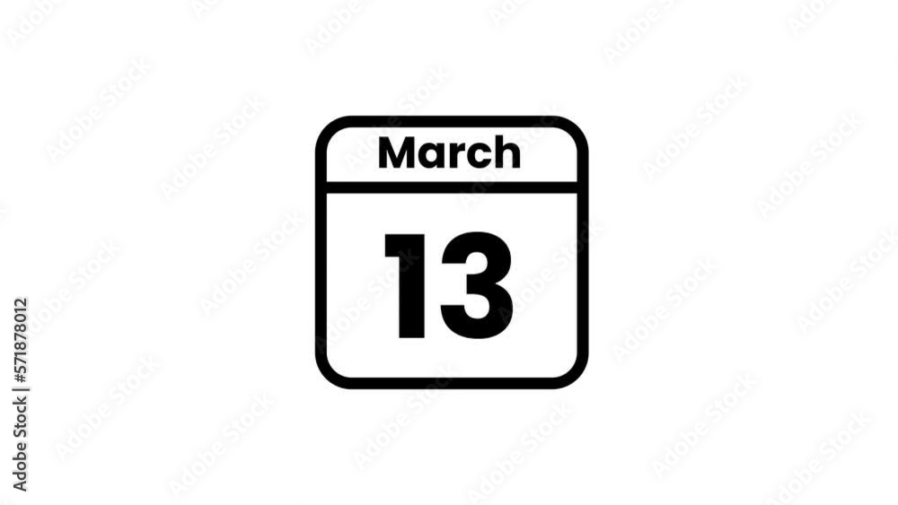 13 March calendar icon animation. Luma matte with transparent background 4K resolution 13 March calendar icon animation. Luma matte with transparent background 4K resolution