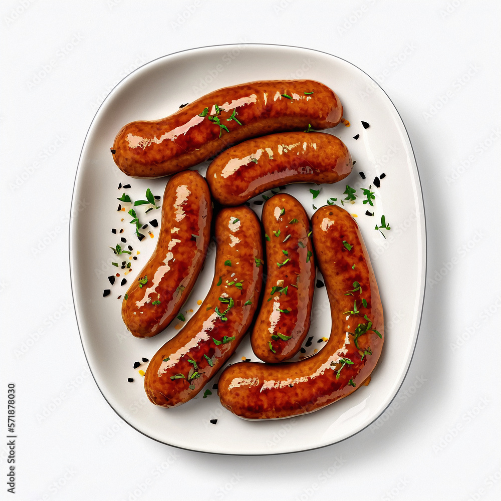 Sausages on a plate. Generative AI Sausages on a plate. Generative AI