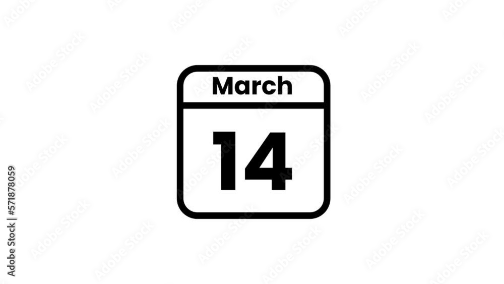 14 March calendar icon animation. Luma matte with transparent background 4K resolution 14 March calendar icon animation. Luma matte with transparent background 4K resolution