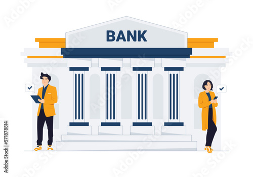 Mobile banking and online payment transfer electronic funds from bank to bank. Sending and receiving money concept illustration