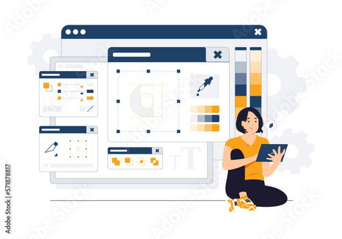 Graphic designer with creative inspiration at work space concept illustration