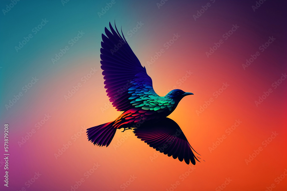 Obraz premium flying bird silhouette, with gradient color background, generative ai