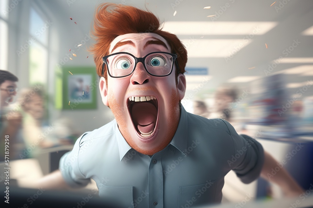 an illustration of a fictional excited, cheering office worker as a ...