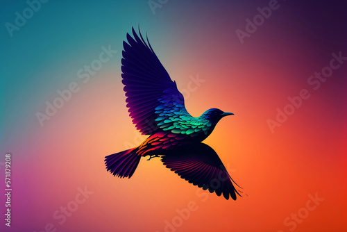 flying bird silhouette, with gradient color background, generative ai