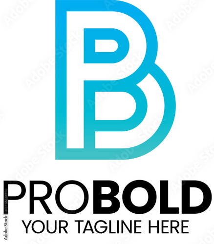 Initial Letters p and b, linked outline  Vector logo template
