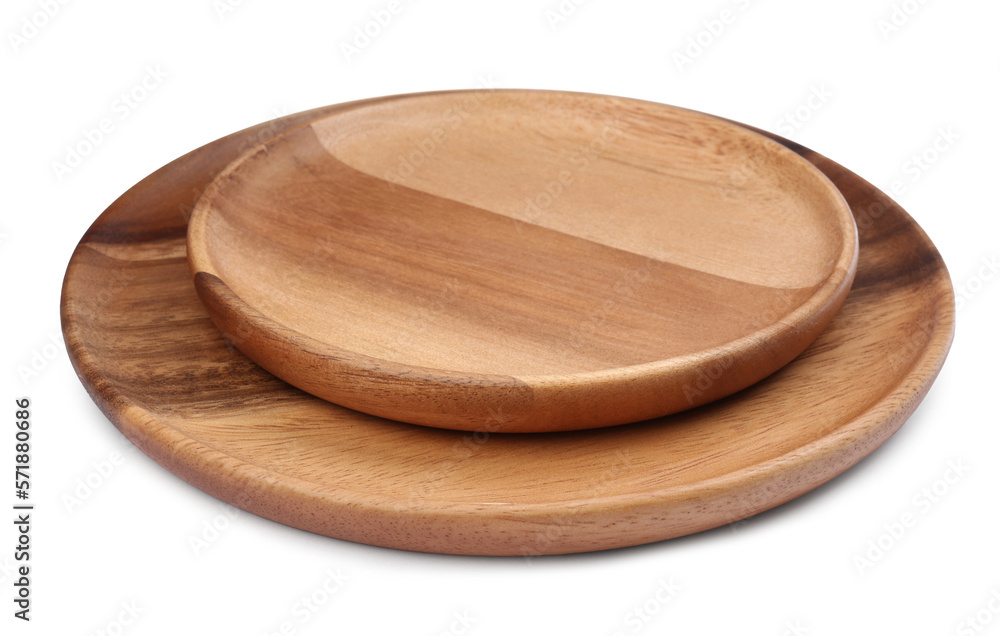 Two new wooden plates on white background Two new wooden plates on white background