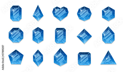 Blue crystals. Set of jewelry of different shapes.