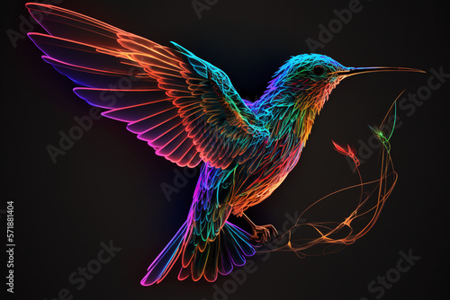 Beautiful colored hummingbird. AI generation