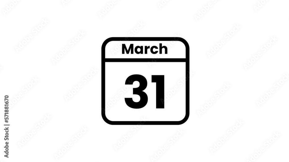 31 March calendar icon animation. Luma matte with transparent background 4K resolution 31 March calendar icon animation. Luma matte with transparent background 4K resolution