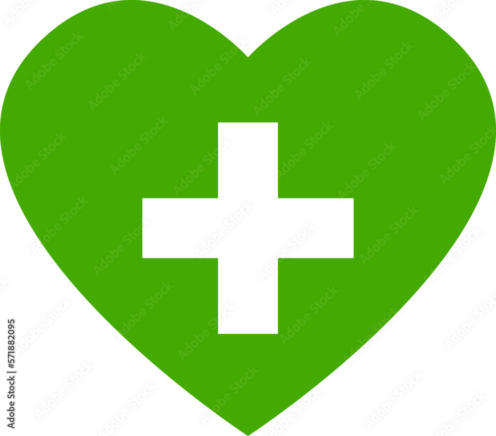 Cross in Heart Symbol First Aid Healthcare Green Sign Icon. Vector Image. Cross in Heart Symbol First Aid Healthcare Green Sign Icon. Vector Image.
