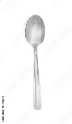 One new shiny tea spoon isolated on white, top view