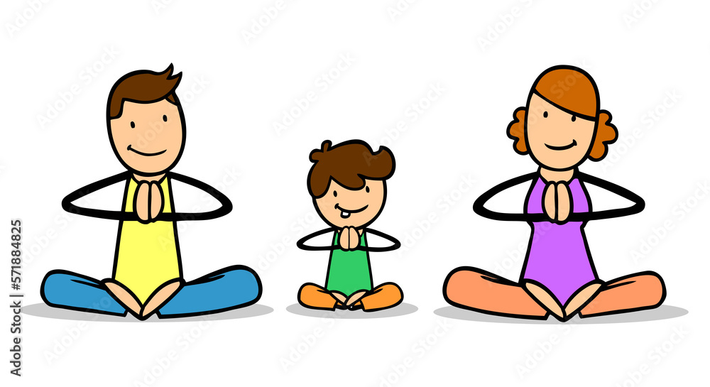 Parents and son doing yoga together in lotus position Parents and son doing yoga together in lotus position