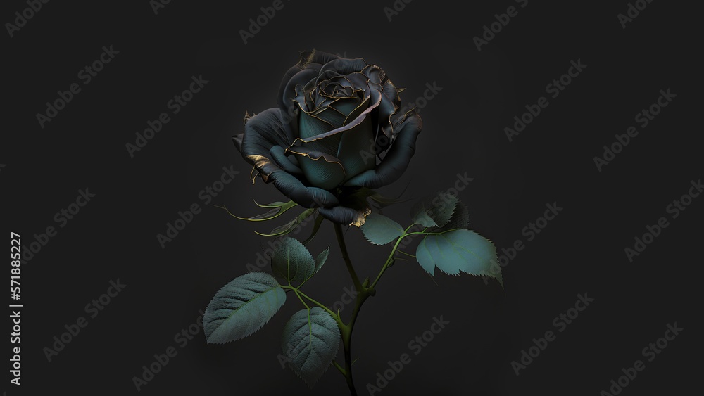 black rose isolated on black background, generative ai - obrazy, fototapety, plakaty 