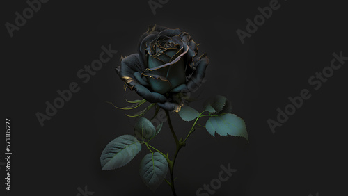 black rose isolated on black background, generative ai