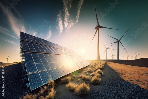 Solar power plants. Photo generative AI.