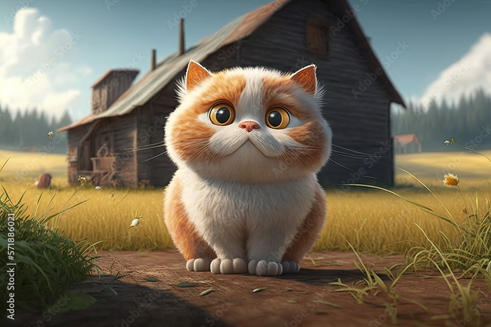 Cute Cartoon Cat on a Farm (Created with Generative AI) Stock Illustration | Adobe Stock