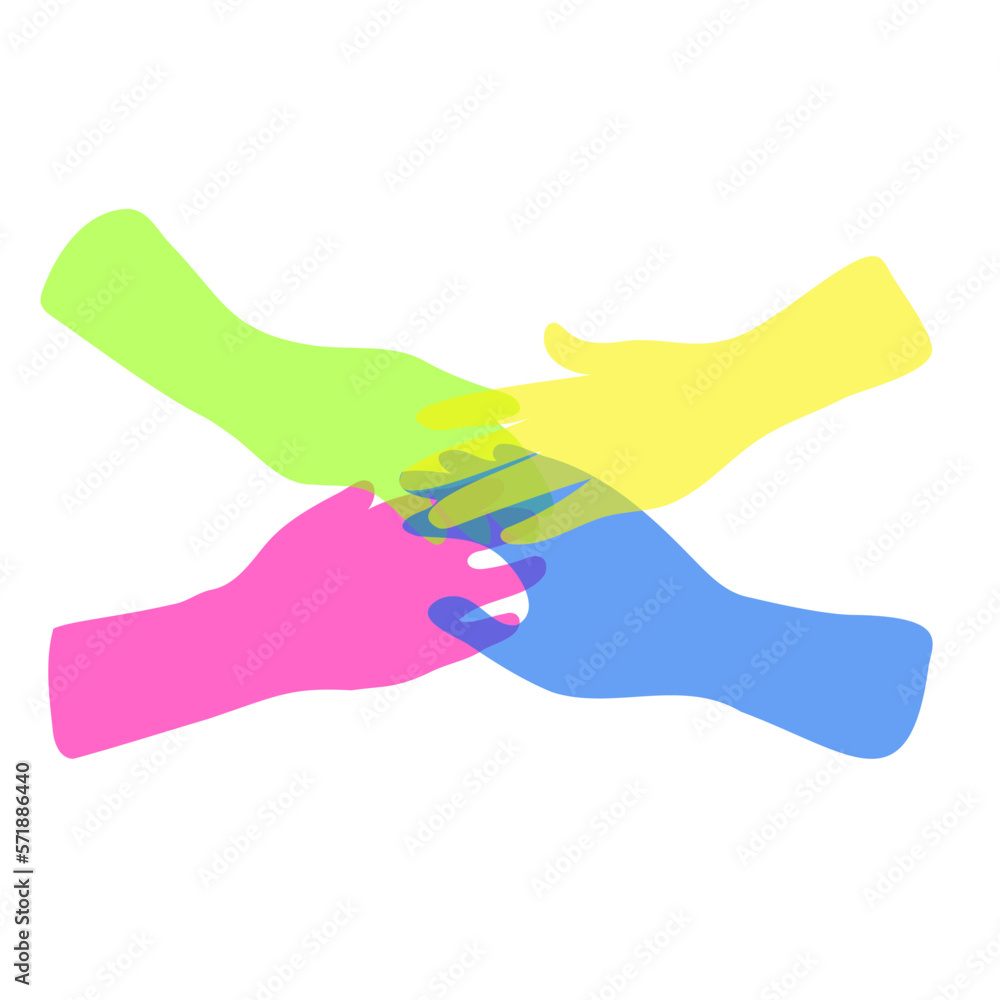 multicolored hands together - one line drawing. concept of friendship, solidarity and help multicolored hands together - one line drawing. concept of friendship, solidarity and help