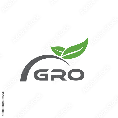 GRO letter nature logo design on white background. GRO creative initials letter leaf logo concept. GRO letter design. photo