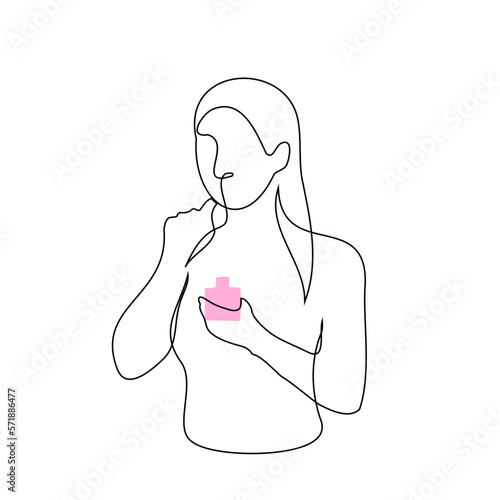 Bilde på lerret woman applying perfume on her neck with her fingers - one line drawing