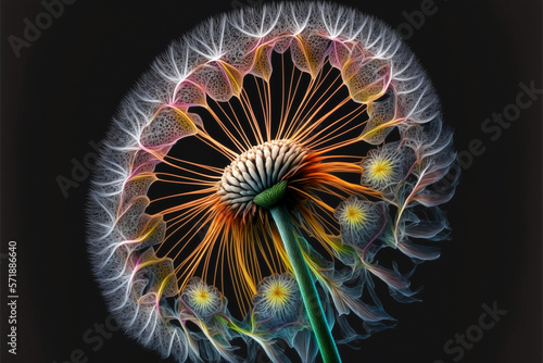 dandelion flower on black  Generative AI
