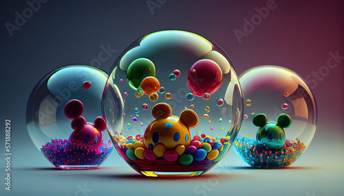 Illustration of a abstract spheres glass on a blurred background. Generative AI.