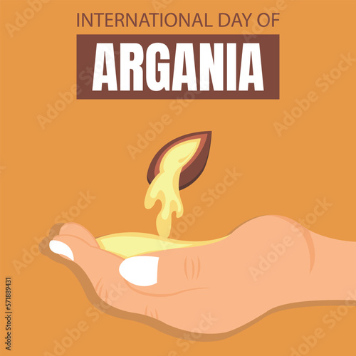 illustration vector graphic of liquid oil dripping from the fruit of the argania into the palms, perfect for international day, international day of argania, celebrate, greeting card, etc.