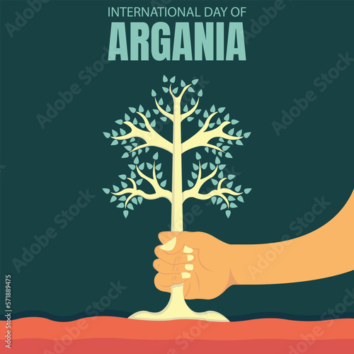 illustration vector graphic of hand holding tree, perfect for international day, international day of argania, celebrate, greeting card, etc.